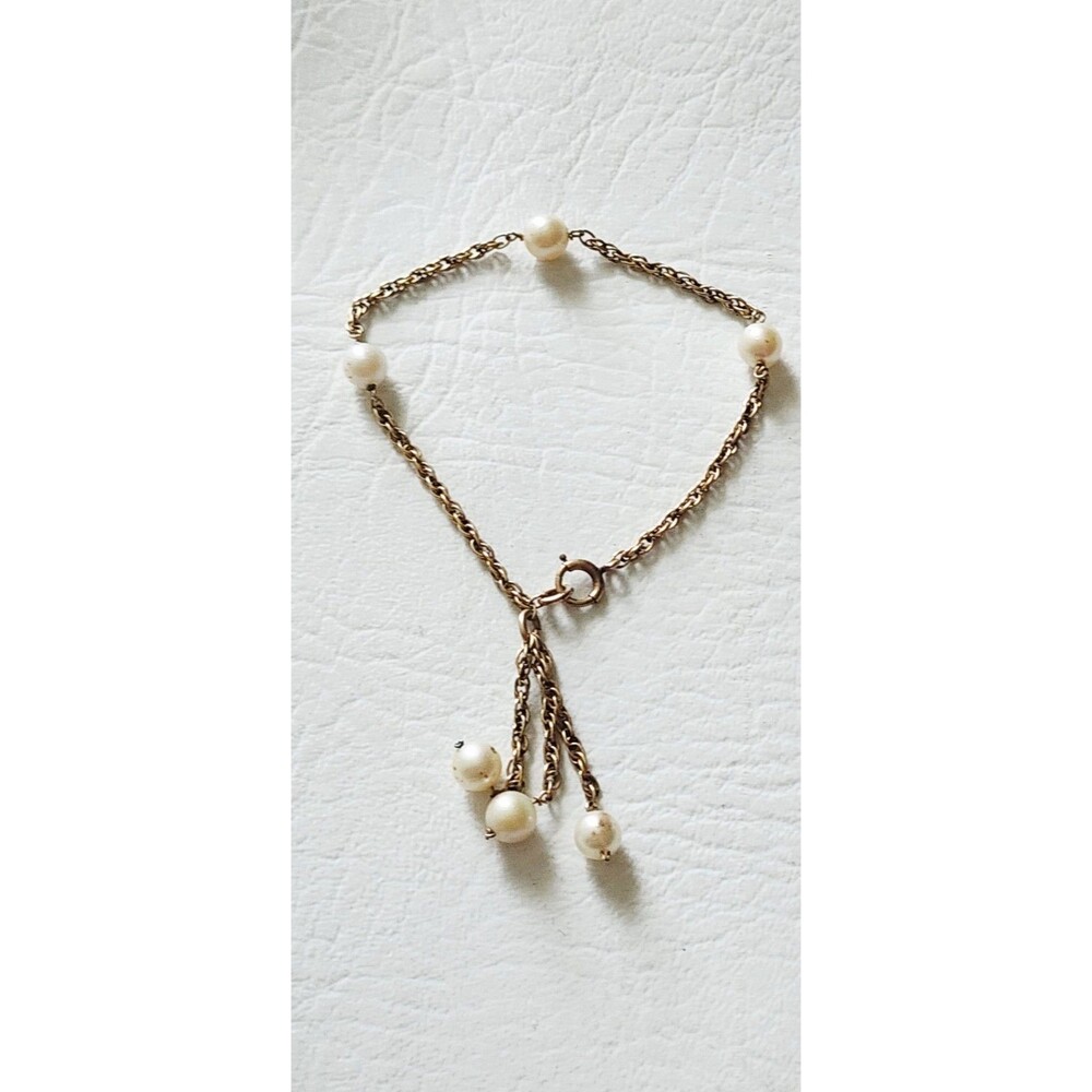 Vintage 12k Gold Filled Cultured Pearl Fancy Tassel Bracelet 7.5"
